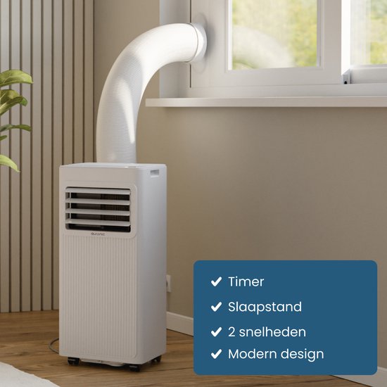 Auronic Mobiele Airco - 7.000 BTU - 3-in-1 - Airconditioning met 2 Raamafdichtingskits - Ventilator - Ontvochtiger - tot 20m² koelen - Wit