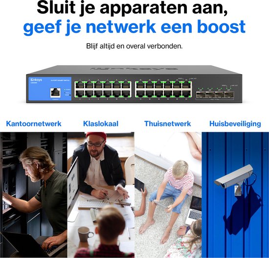 Linksys Netwerkswitch - LGS328C - Gigabit - Managed - 24 Poorten + 4 SFP+ - Zwart