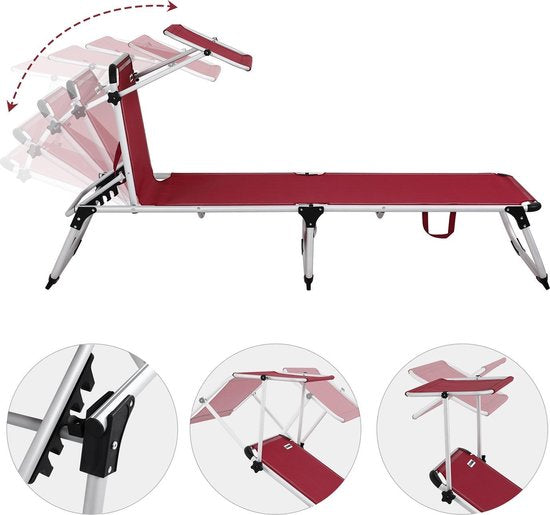 Casaria Ligstoel Malta Comfort – met Zonnedak 210 cm – Rood