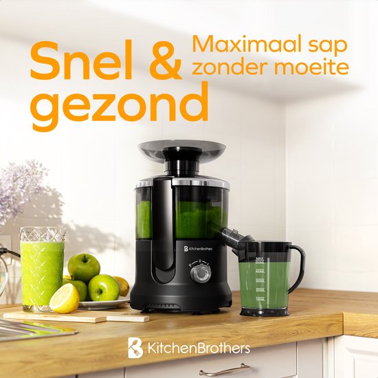 KitchenBrothers Sapcentrifuge - Juicer - Met Pulpcontainer - 500ml - 600W - Zwart