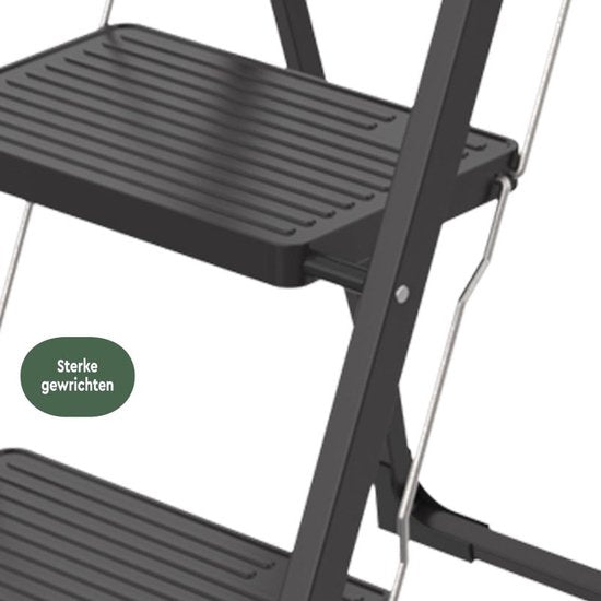 BRASQ Huishoudtrap 3-treden Zwart - keukentrap inklapbaar metaal voor Particulier en professioneel gebruik - Trap Ladder - Anti slip