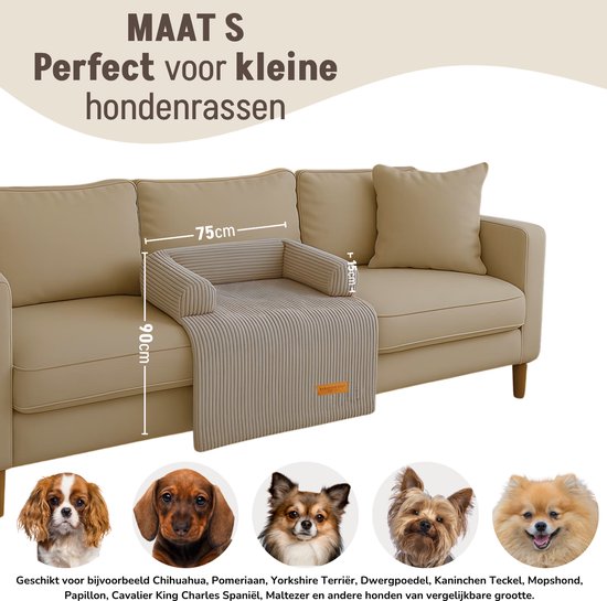 By Cee Cee Origineel Hondendeken Bank – Hondenkleed Bank - Hondenmand - Premium - Volledig Afritsbaar - Ribstof - Mokka Taupe - 75x90 - Maat S