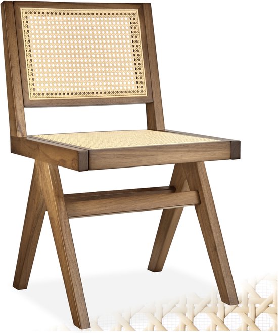 tectake® Houten Stoel Lizzy - Licht Eiken - Eetkamerstoel met Weens Vlechtwerk - Boho-Stijl Stoel met Rugleuning - Massief Houten Frame - Belastbaarheid 120 kg