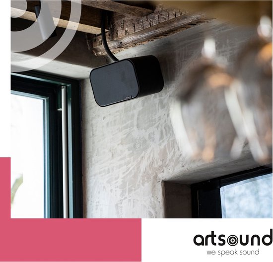 Artsound UNI30, set van 2 passieve luidsprekers, 2-weg hifi luidspreker, 20-60 watt, muurbeugel met kogelgewricht, geschikt voor ruimtes tot 40 m² zoals keuken, café, magazijn, kleur: zwart