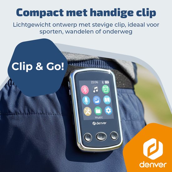 Denver MP3 Speler Incl oordopjes - Uitbreidbaar tot 128GB - Shuffle/Repeat Modus - Kinderen en volwassenen - Bevestigingsclip - AUX - MPS320B - Zwart