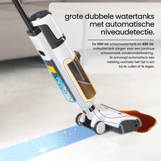 Saaf Vloerreiniger M200 – 45 min Accu – Elektrische Dweil – Steelstofzuiger met Dweilfunctie – Display & Reinigingsstation – Watersterilisatie – Wit