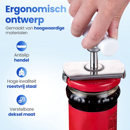 Techvavo® Potopener - Handige Opener Voor Potten - Ergonomische Dekselopener - Pottenopener - Keuken Gereedschap - Reuma hulpmiddelen