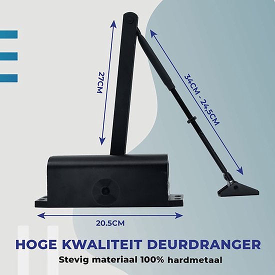Gtrise Verstelbare Deurdranger - T/M 100KG - Large - Incl bevestigingsset - Hydraulisch - Hoge kwaliteit - Voor binnen & buiten - Veel functies - Deursluiter - Deurveer
