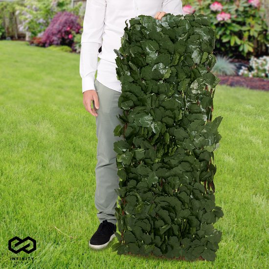 Infinity Goods Kunsthaag – Uitschuifbaar – 180 x 90 cm – Kunstklimop – Kunstplanten Voor Buiten En Binnen – Namaak Plant – Kunst Klimop – Uittrekbaar – Tuinscherm – Balkonscherm