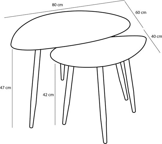 Mica Decorations Bijzettafel - Set van 2 - L80 x B60 x H47 cm - Metaal - Zwart