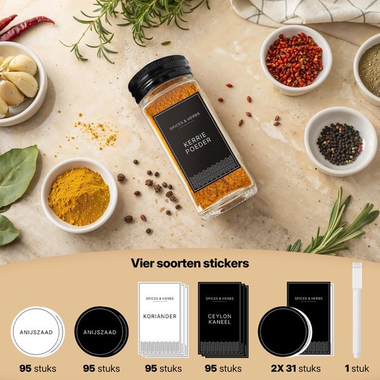 S.oud 36 Glazen Kruidenpotjes Vierkant met Deksel en Stickers - Kruidenstrooier - Kruidenglasjes - Complete set met 2 Soorten Strooideksels, Voorbedrukte Stickers en Trechter - 120 mL