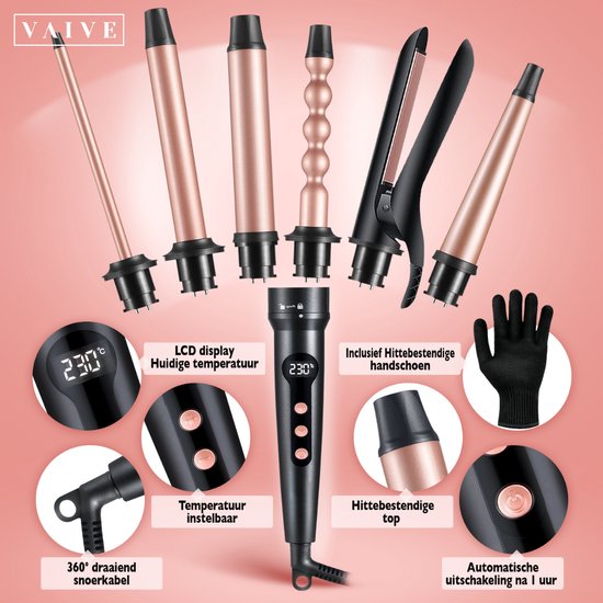 VAIVE 6-in-1 Krultang & Stijltang met Opzetstukken - Haarkruller - Curling Iron