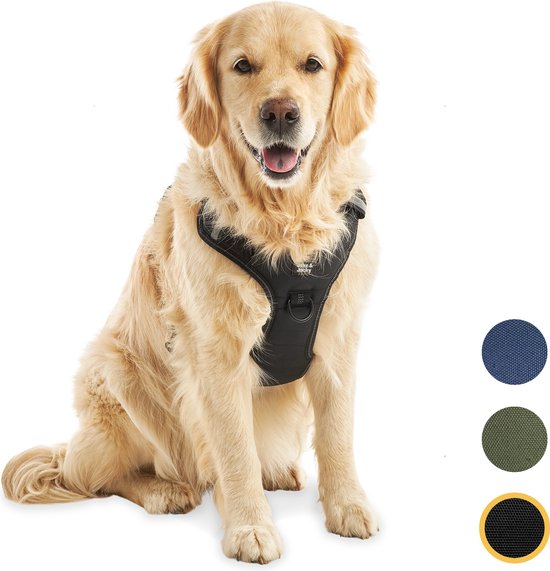 Jake and Jacky Hondentuigje - Anti-Trek Tuig - Hondenharnas - Y Tuig Hond - Reflecterend - Zwart - Maat XL