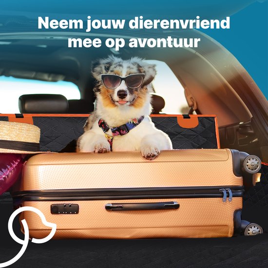 Jake en Jacky Hondendeken Auto Kofferbak - Autodeken Hond - Beschermhoes - Inclusief Opbergzak & Autoriem - Zwart/Oranje - 180x100 cm