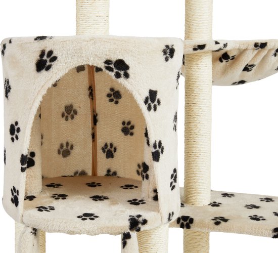 Lifa Living krabpaal - Krabpaal voor katten - Kattenpaal - 42x60x138,5 cm - creme/zwart