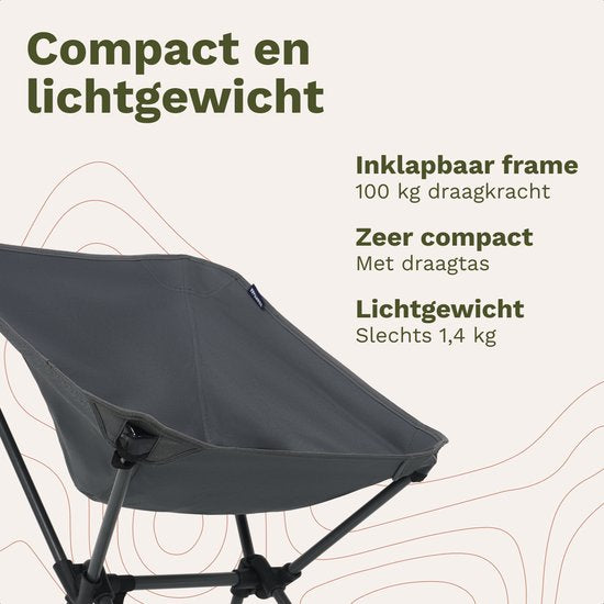 TRVLMORE Campingstoel - Opvouwbaar - 100KG Draagvermogen - Incl. Draagtas - Klapstoel - Visstoel - Kampeerstoel - Vouwstoel - Grijs