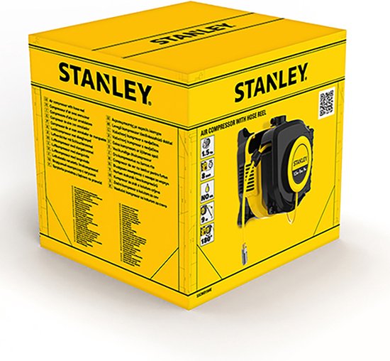 Stanley Compressor, olievrije luchtcompressor met zelfoprollende kabelhaspel, muurbevestiging, 1.5 pk, 8 bar, zonder tank