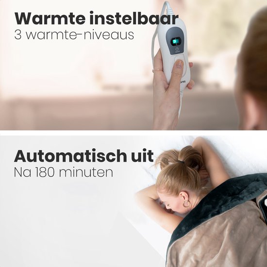 Auronic Elektrische Deken - Duo Pack - Warmtedeken - 1 Persoons - 3 Warmtestanden - 160x120cm - Antraciet