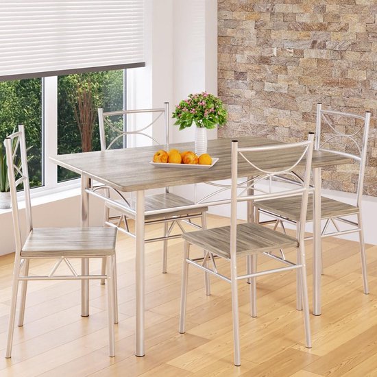 Casaria Eettafel Set 5 delige -Eettafel + 4 stoelen - Eiken
