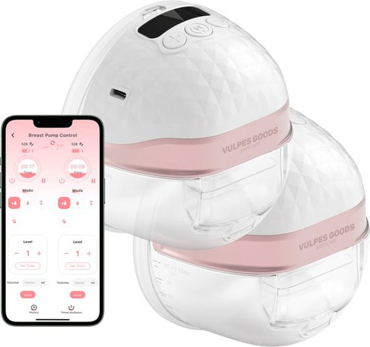 Vulpes Goods® BabyCare - Elektrische Draadloze Borstkolf PRO V2 – Handsfree – Draagbaar – APP Bedienbaar – BPA-Vrij – Inclusief Borstschildverkleiners, Bewaarzakjes & Reistas – 2 Stuks