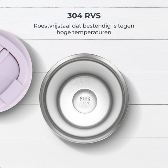 Castagnola Thermosbeker - Koffiebeker To Go - Travel Mug voor Koffie en Thee - Theebeker - 380 ML - RVS - Lichtpaars - Octagon