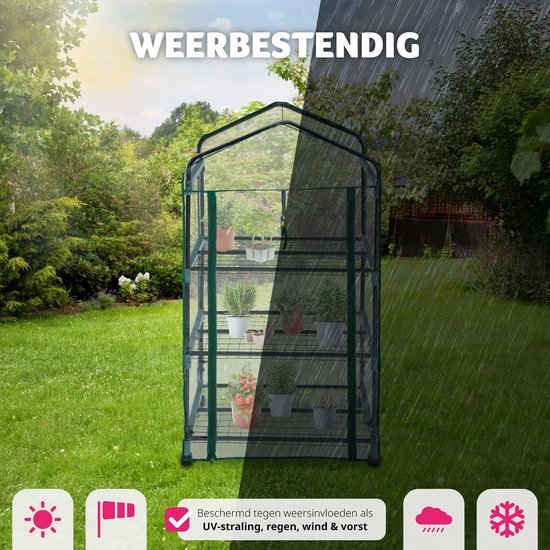 tectake® - Broeikas Hobbykas voor binnen of balkon - Met wieltjes - met 3 planken - 69x49x125 cm - 401862