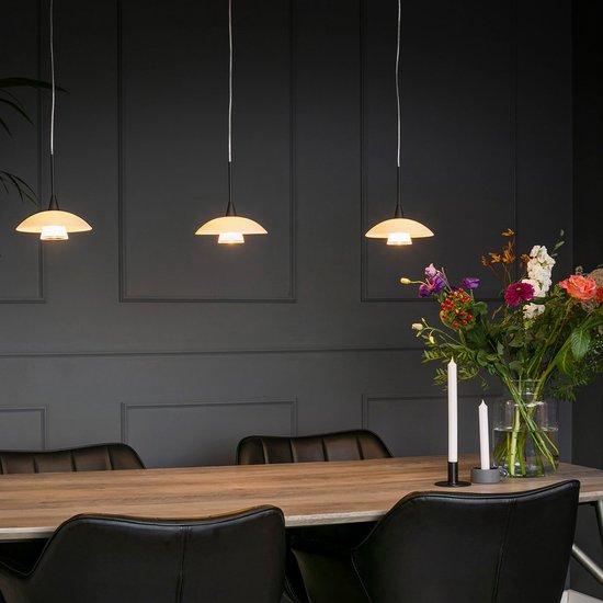 Hanglamp Tallerken 2654ZW Zwart - Modern, Hoogte Verstelbaar, Materiaal: Glas en Metaal, Binnen, Steinhauer