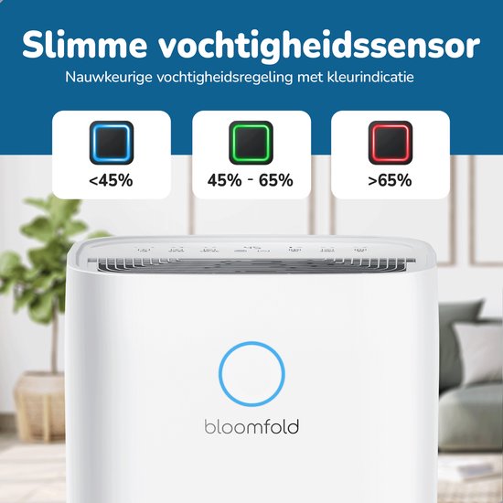 Bloomfold Luchtontvochtiger - 25L per Dag - Incl. Was-droog Functie - Geschikt voor Woonkamer, Slaapkamer, Kelder & Badkamer - Dehumidifier - Wit