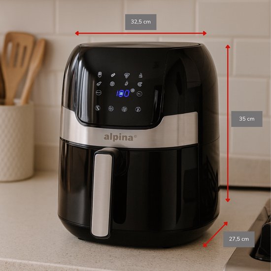 alpina Airfryer 4.5L- Heteluchtfriteuse voor 2 tot 4 Personen - Air Fryer met Instelbare Temperatuur van 80°C tot 200°C - Timer tot 60 Minuten - Hetelucht Friteuse 1400W - Zwart