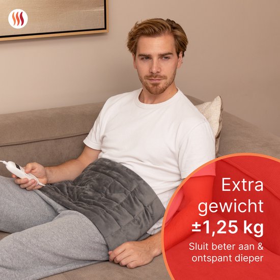 Seranova Verzwaard Elektrisch Warmtekussen voor Rug, Voeten, Nek, Schouders, Buik - Heating Pad - Verwarmingskussen - Wasmachine - 60x30cm - Grijs