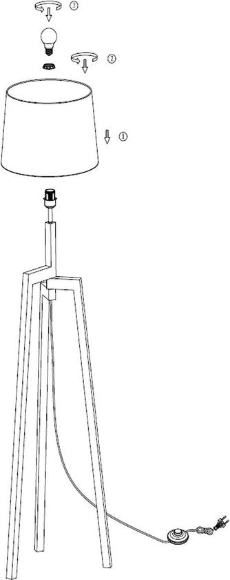 Vloerlamp Sabi 3408BE - Houten lamp zonder kap met E27 fitting, 144 cm hoog, in hoogte verstelbaar - Mexlite