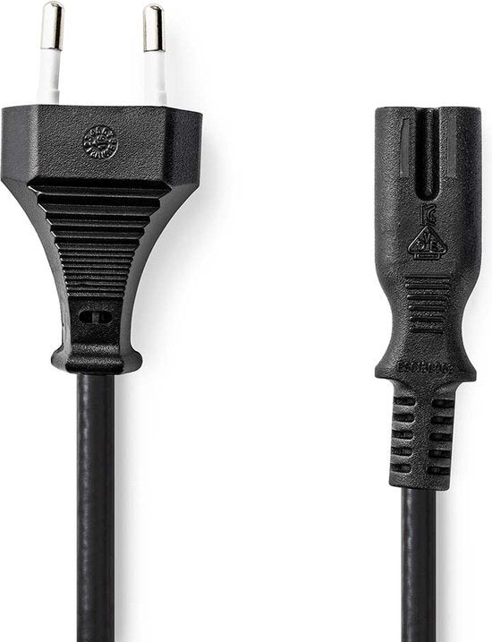 Nedis Stroomkabel - Euro Male - IEC-320-C7 - Recht - Recht - Vernikkeld - 3.00 m - Plat - PVC - Zwart - Label