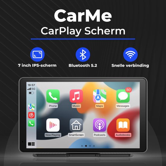CarMe CarPlay Scherm 7 Inch - Apple CarPlay & Android Auto (Draadloos) - Touchscreen - Navigatiesysteem auto - Geschikt voor Apple CarPlay & Android Auto - Android Auto scherm