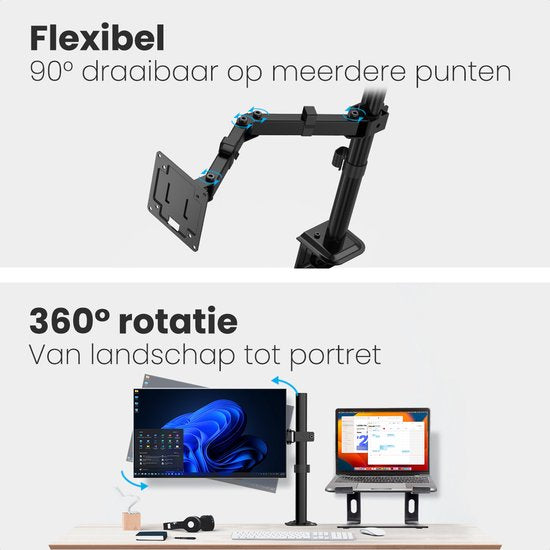 Auronic Monitor Arm - 1 Scherm - 13 tot 32 Inch - Verstelbaar - Monitor Beugel - Staal - Zwart