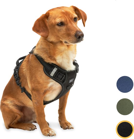 Jake en Jacky Hondentuigje - Anti-Trek Tuig - Hondenharnas - Y Tuig Hond - Reflecterend - Zwart - Maat S