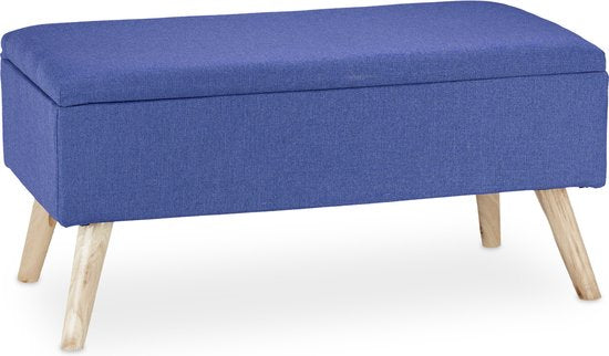 zitbank met opbergruimte - 39,5 x 79,5 x 39,5 cm - kussen - houten poten - halbank - blauw