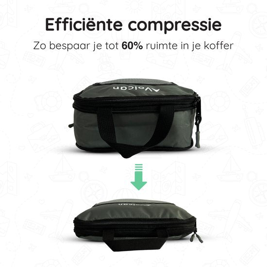 Volcan Compression Packing Cubes - Koffer Organizer Set - Set van 4 - Met Compressierits - Voor Backpack & Koffer - Botanisch Groen