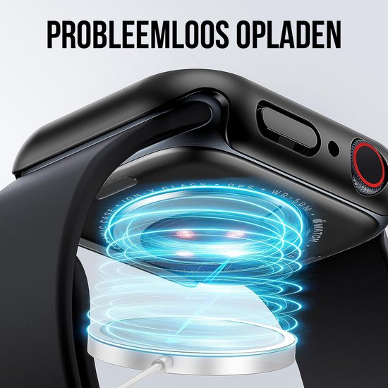 Hoesje geschikt voor Apple Watch Serie 7 / 8 / 9 - 45 mm Screen Protector - 2 Stuks - Full Cover Hard Case - Zwart - Podec