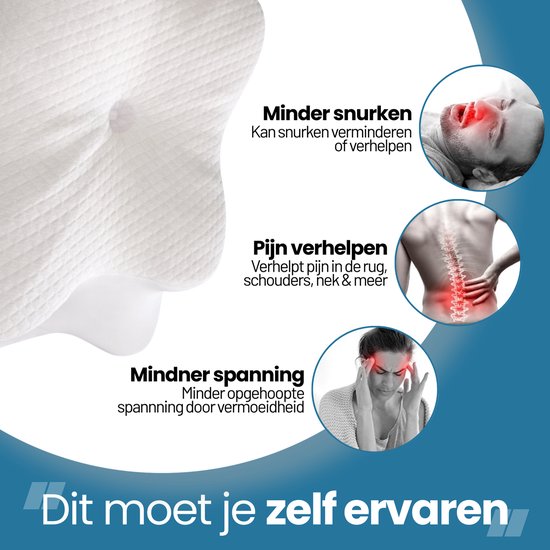 Rustiva® - Orthopedisch Vlinderkussen tegen Nekklachten - Apneu Slaapkussen – Ergonomisch Hoofdkussen van Verkoelend Traagschuim - Memory Foam voor Rug-, Zij- en Buikslapers – Ademvrij – 2 Hoogtes – Wit – NL Handleiding - Comfortniveau Medium zacht