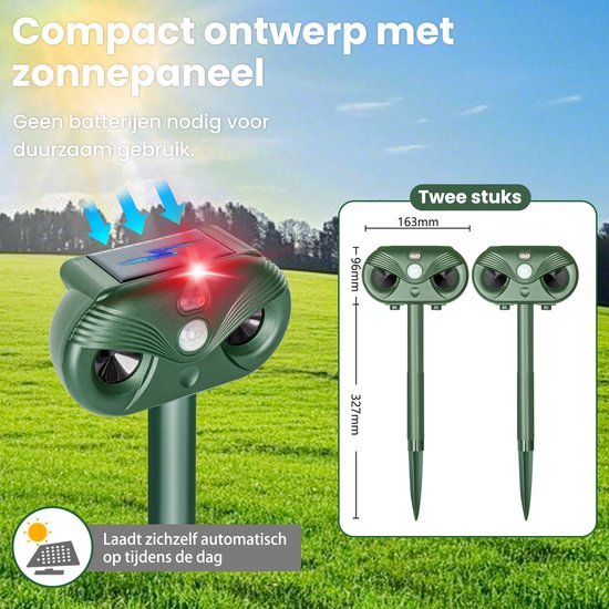 Kattenverjager - 2 Stuks - Ultrasone Muizenverjager - op Zonne Energie - Tegen Ongedierte - Groen - van Faas