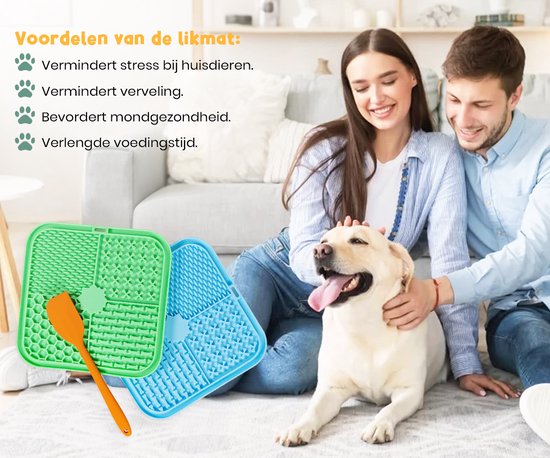 Frummel Likmat Hond - Hondenlikmat - Honden Speelgoed Slowfeeder Voermat Hond - Blauw en Groen met spatels - Twee stuks - 2x