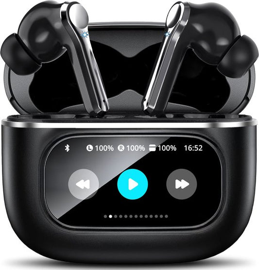 Soundtrex Display Draadloze Oordopjes - Bluetooth Oordopjes – Oortjes draadloos - Active Noise Cancelling - LED Display - Bluetooth 5.3 – Zwart