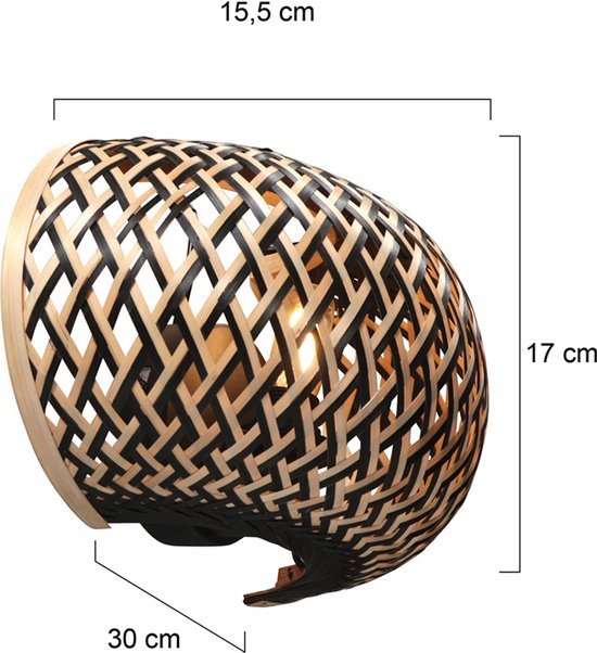 Anne Lighting - wandlamp - MAZE - naturel - bamboe - bedlampje - E27 - 4400BE