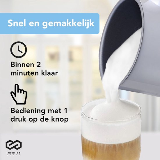 Infinity Goods 4-in-1 Elektrische Melkopschuimer - 350 ml - Opschuimen en verwarmen - Cappuccino - Vaatwasserbestendig - Wit