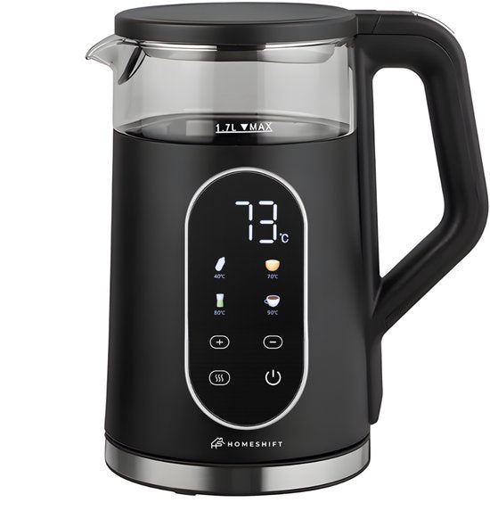 HomeShift® Waterkoker met Temperatuurregeling - Warmhoudfunctie - Dubbelwandig - Elektrisch - 1,7 Liter - 2200W - Zwart
