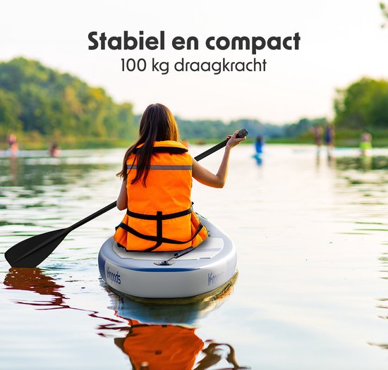 LifeGoods SUP Board Allround Compact - 100 KG Draagkracht - Opblaasbaar - Compleet SUP pakket - Blauw