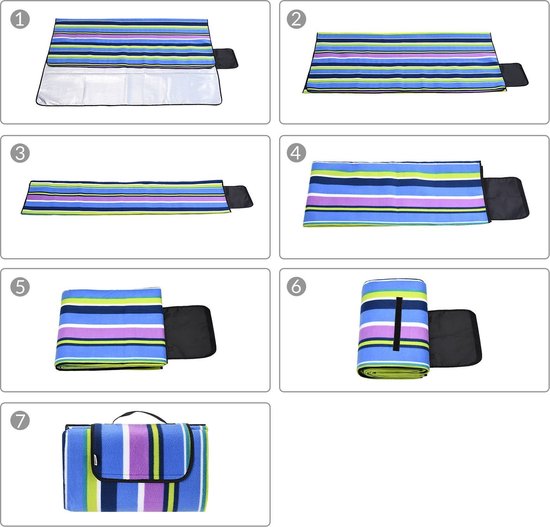 DETEX Picknickkleed 200x200cm XXL Waterdicht Geïsoleerd Opvouwbaar Strepen