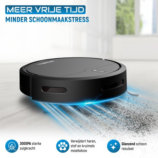 Powell Robotstofzuiger - Robotstofzuiger met Dweilfunctie - Robotstofzuiger met Laadstation - Robot Stofzuiger - Dweilrobot - Zwart