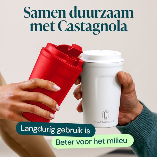 Castagnola Thermosbeker - Koffiebeker To Go - Travel Mug voor Koffie en Thee - Theebeker - 380 ML - RVS - Rood