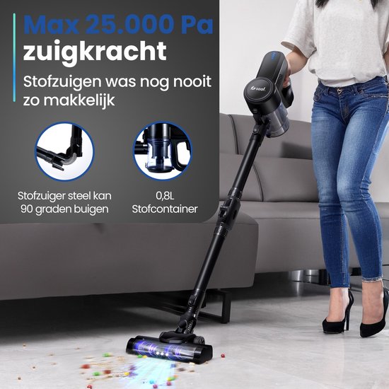Saaf G80 Steelstofzuiger - 150W - Steelstofzuiger Draadloos - Stofzuiger Zonder Zak - 7-delige set met Buigbare Steel - 22kPa - Kruimeldief - Zwart